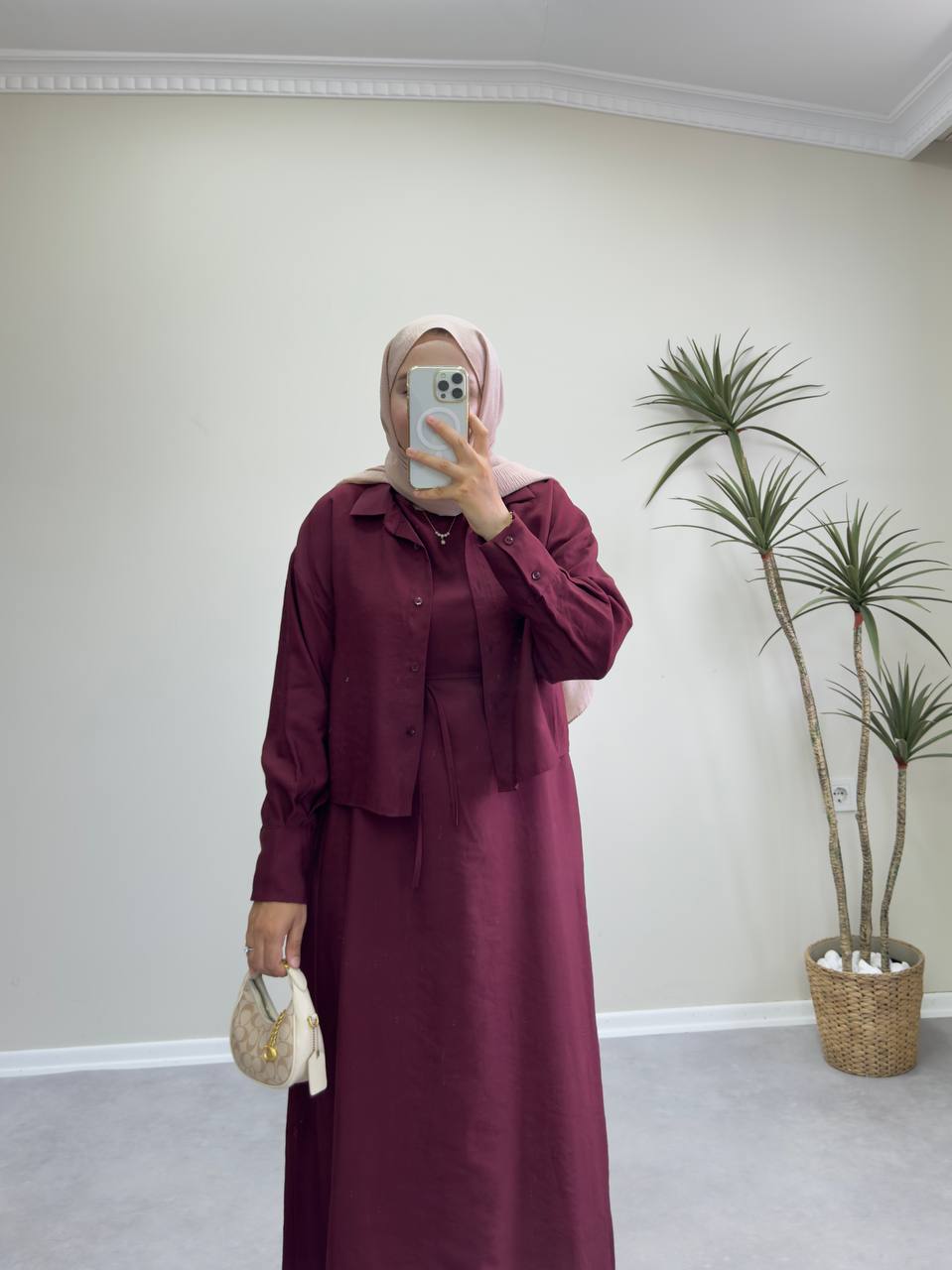 2158 - Gömlekli Jile Elbise - Bordo