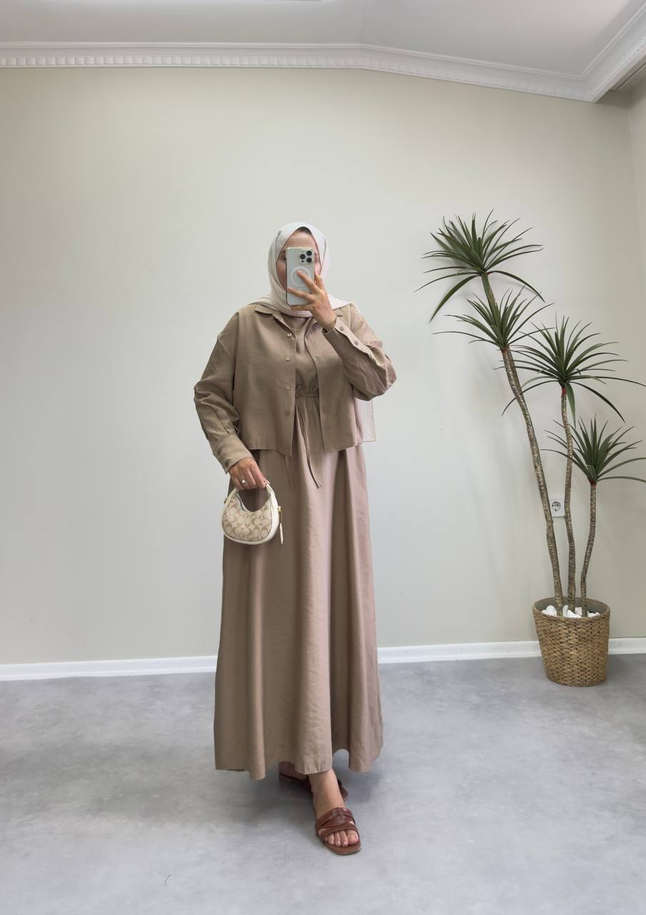 2158 - Gömlekli Jile Elbise - Vizon