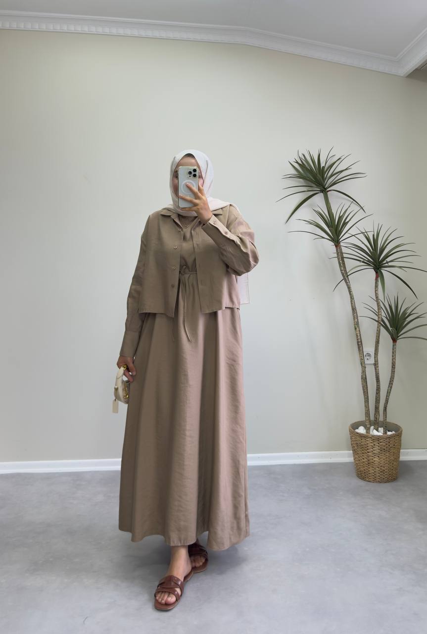 2158 - Gömlekli Jile Elbise - Vizon