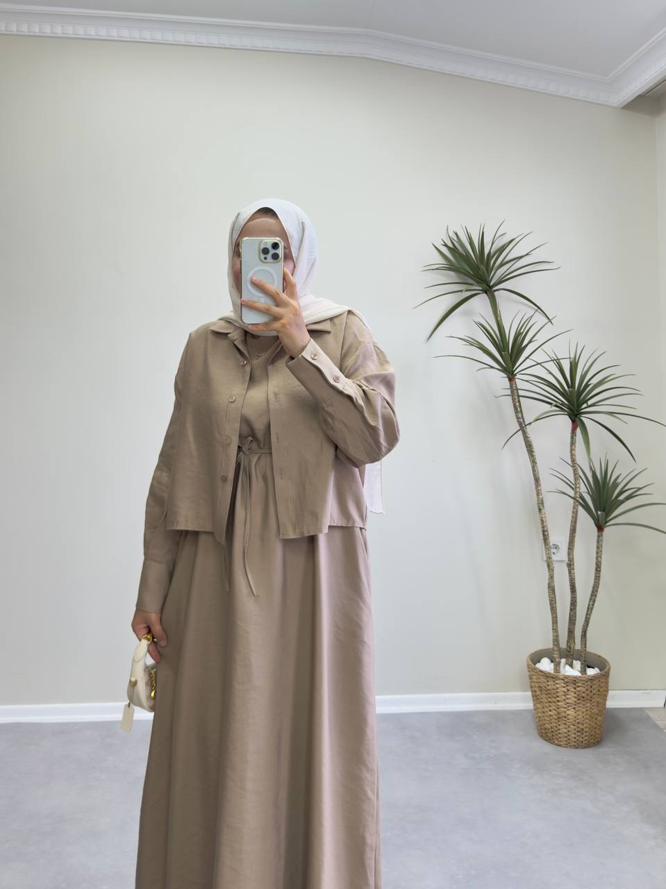 2158 - Gömlekli Jile Elbise - Vizon