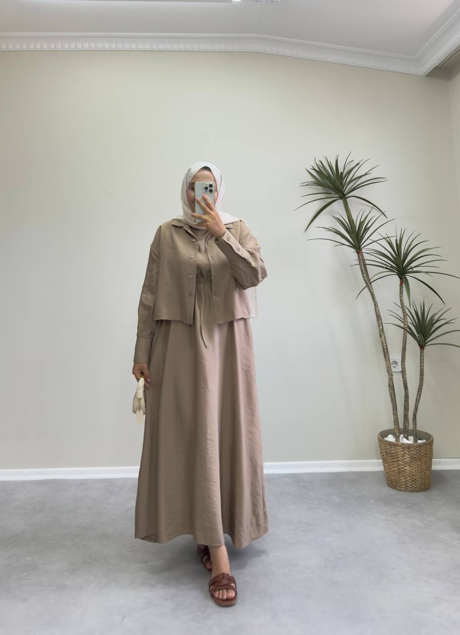 2158 - Gömlekli Jile Elbise - Vizon