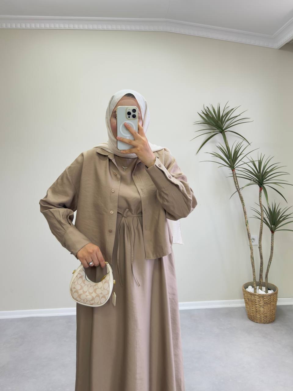 2158 - Gömlekli Jile Elbise - Vizon