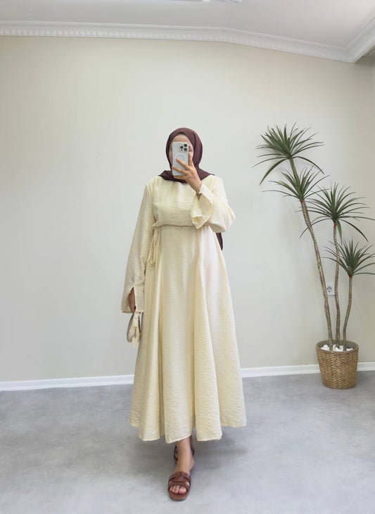 2172 - Eteği Kloş Elbise - Soft Sarı