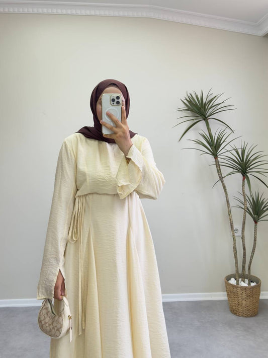 2172 - Eteği Kloş Elbise - Soft Sarı