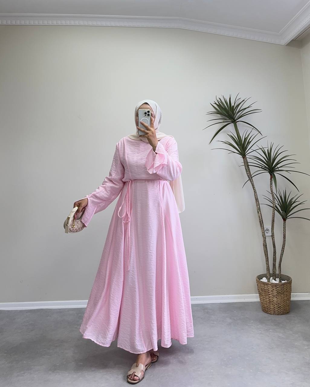 2172 - Eteği Kloş Elbise - Pembe