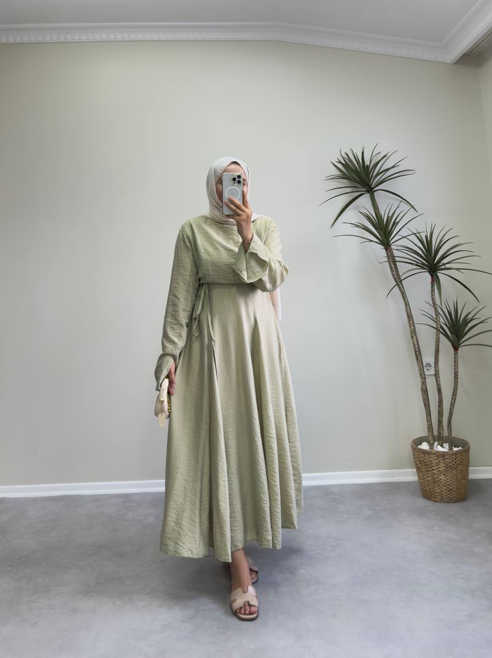 2172 - Eteği Kloş Elbise - Yeşil
