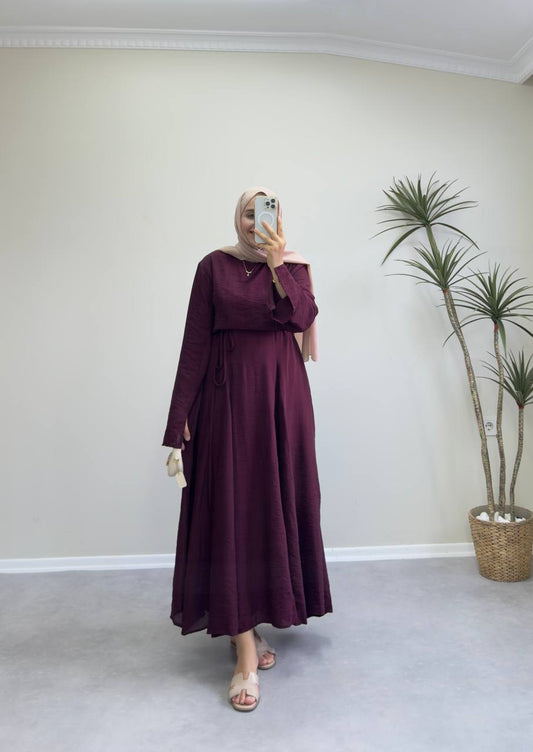 2172 - Eteği Kloş Elbise - Bordo