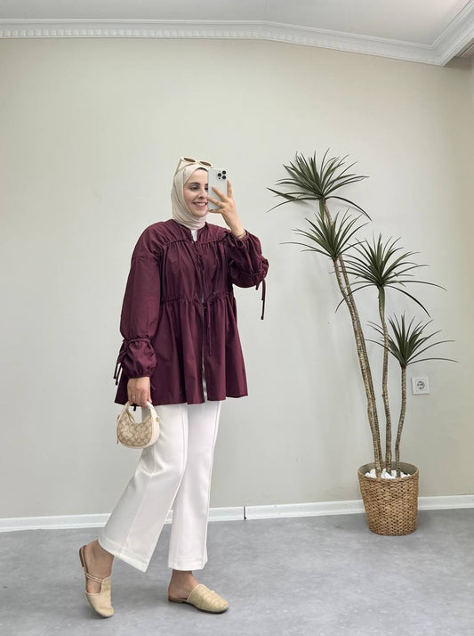 1601 - Bağlamalı Tunik - Bordo