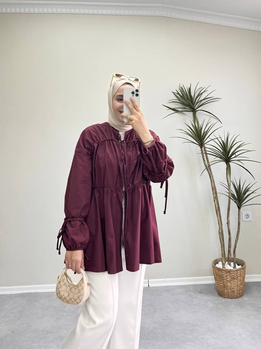 1601 - Bağlamalı Tunik - Bordo