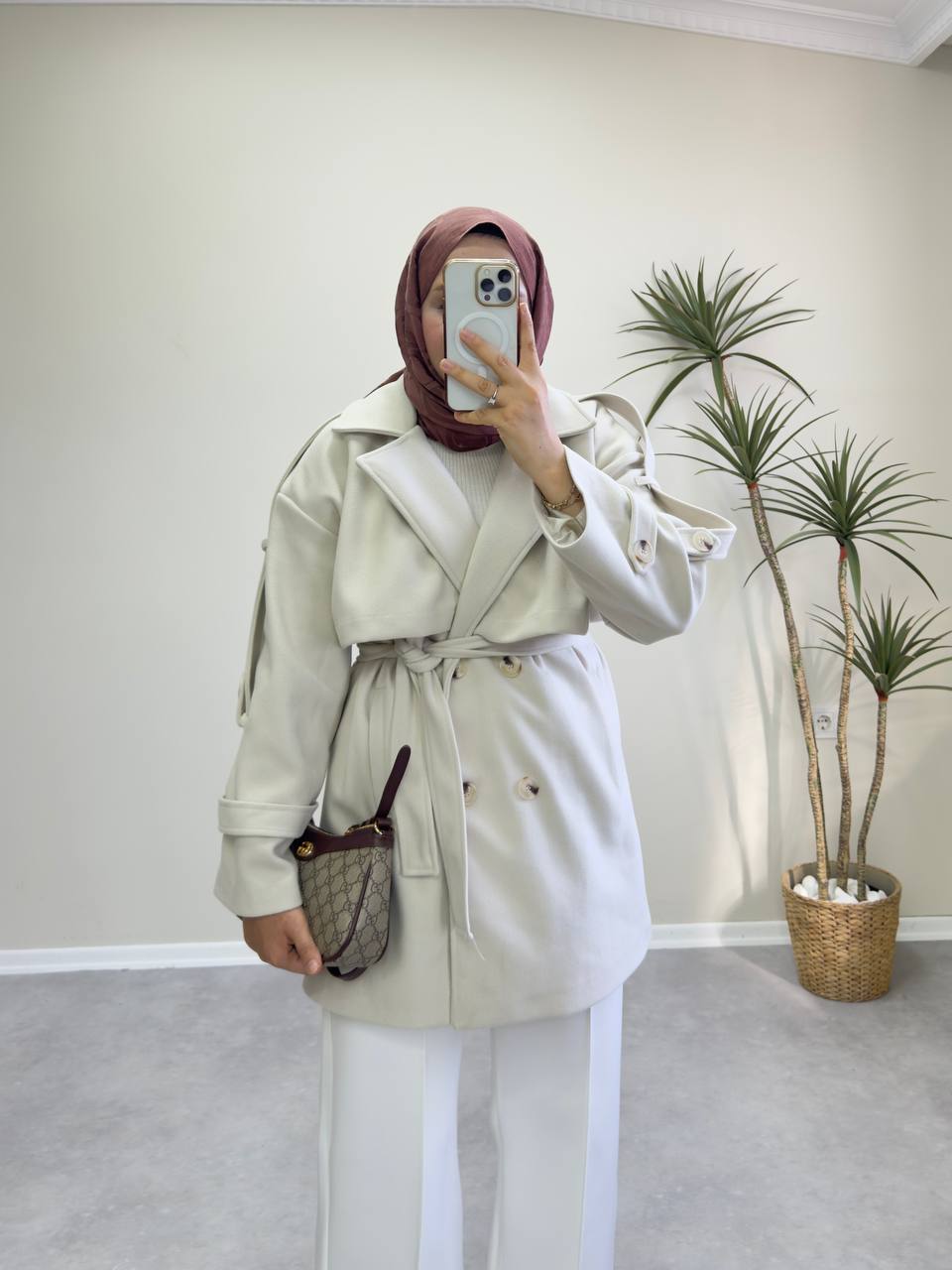 2776 - Kısa Kaşe Kaban - Krem