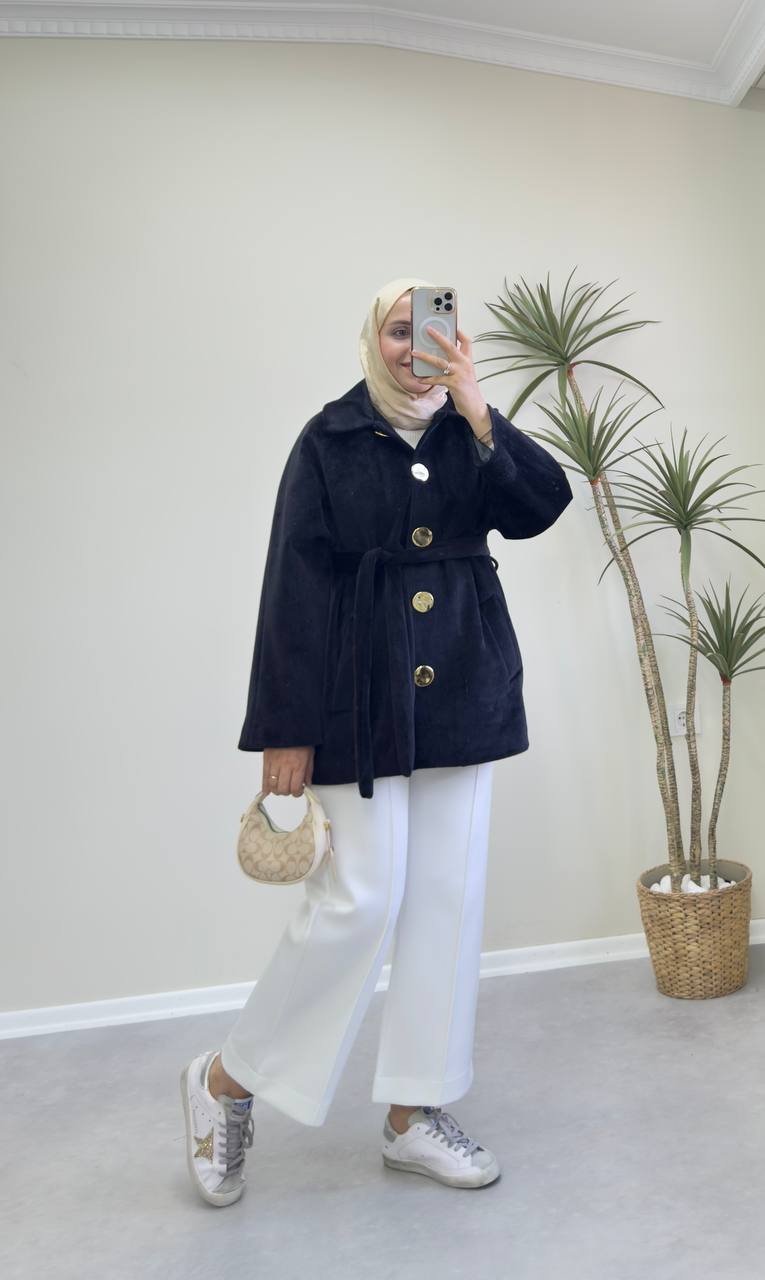 2677 - Angora Kısa Kaban - Siyah