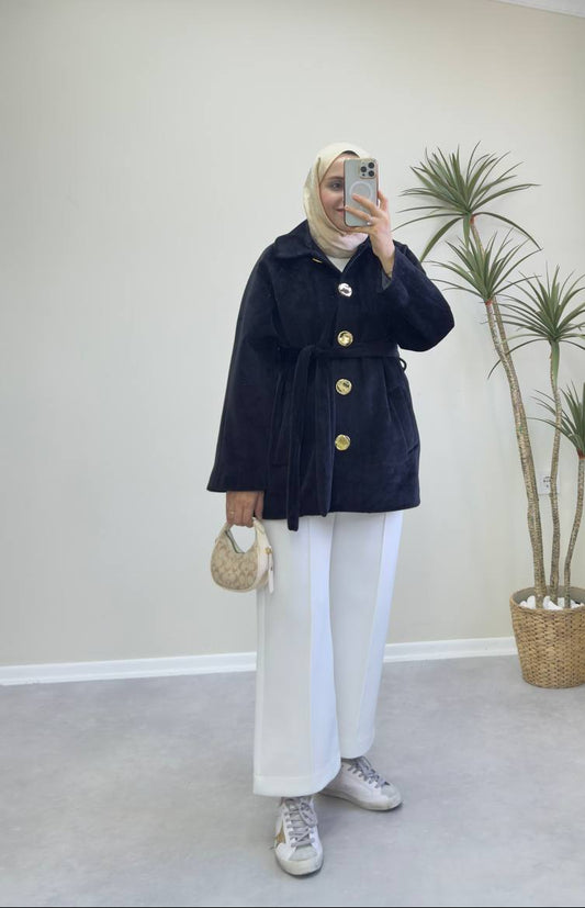 2677 - Angora Kısa Kaban - Siyah