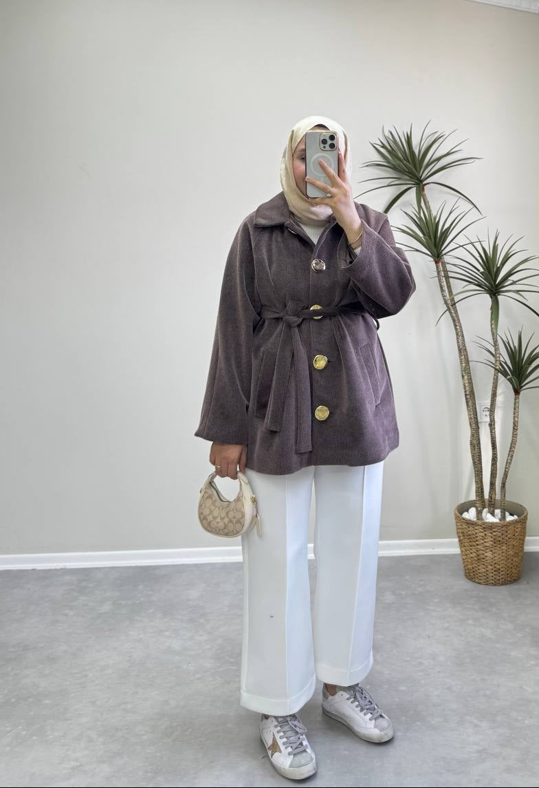 2677 - Angora Kısa Kaban - Kahve