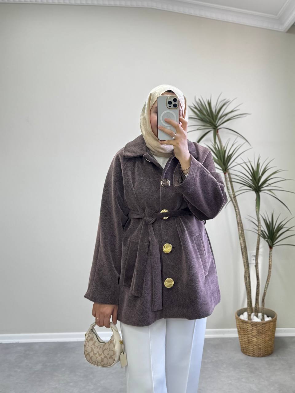 2677 - Angora Kısa Kaban - Kahve