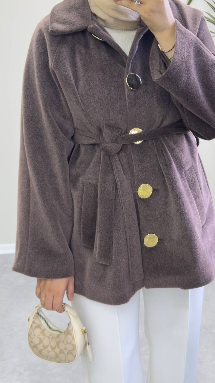 2677 - Angora Kısa Kaban - Kahve