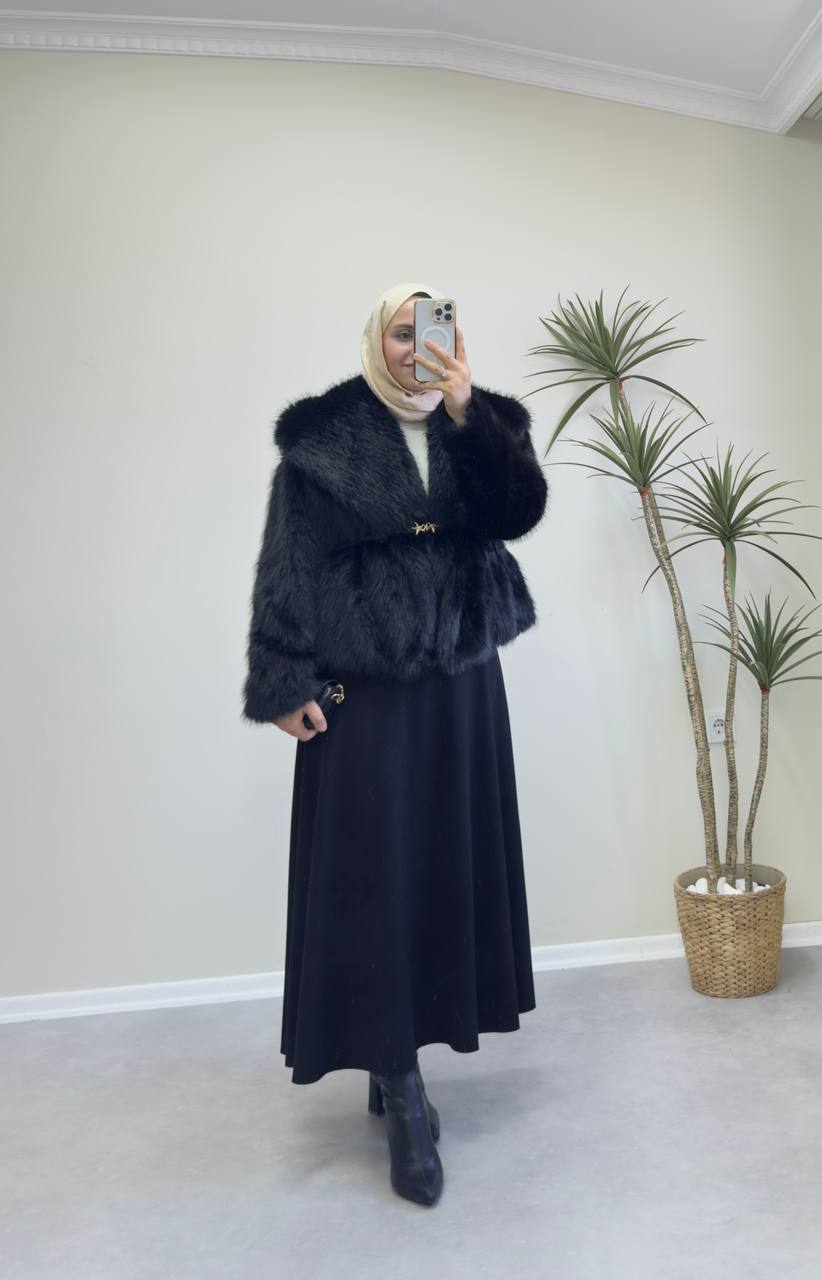 2745 - Şal Yaka Kürk - Siyah