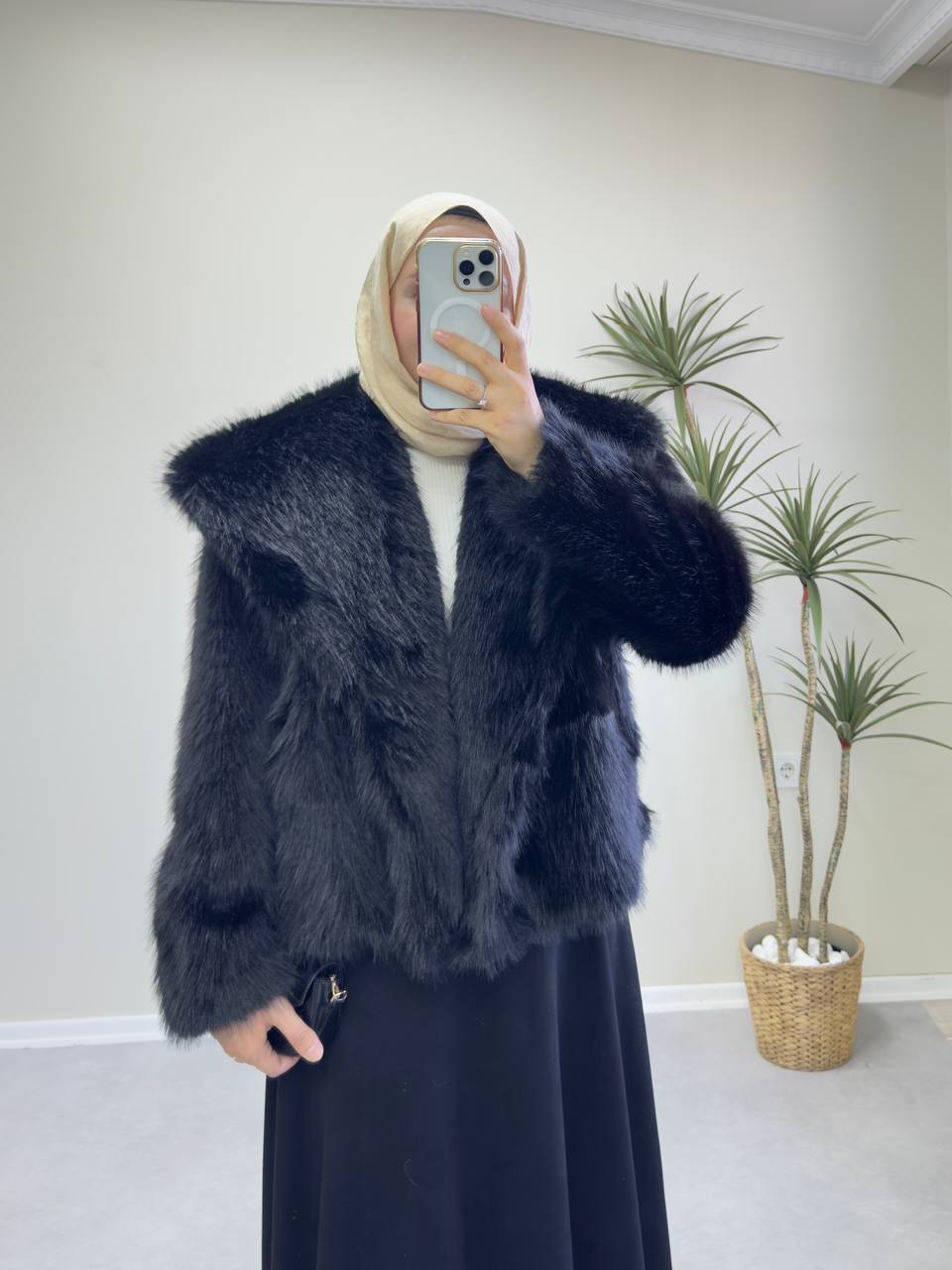 2745 - Şal Yaka Kürk - Siyah