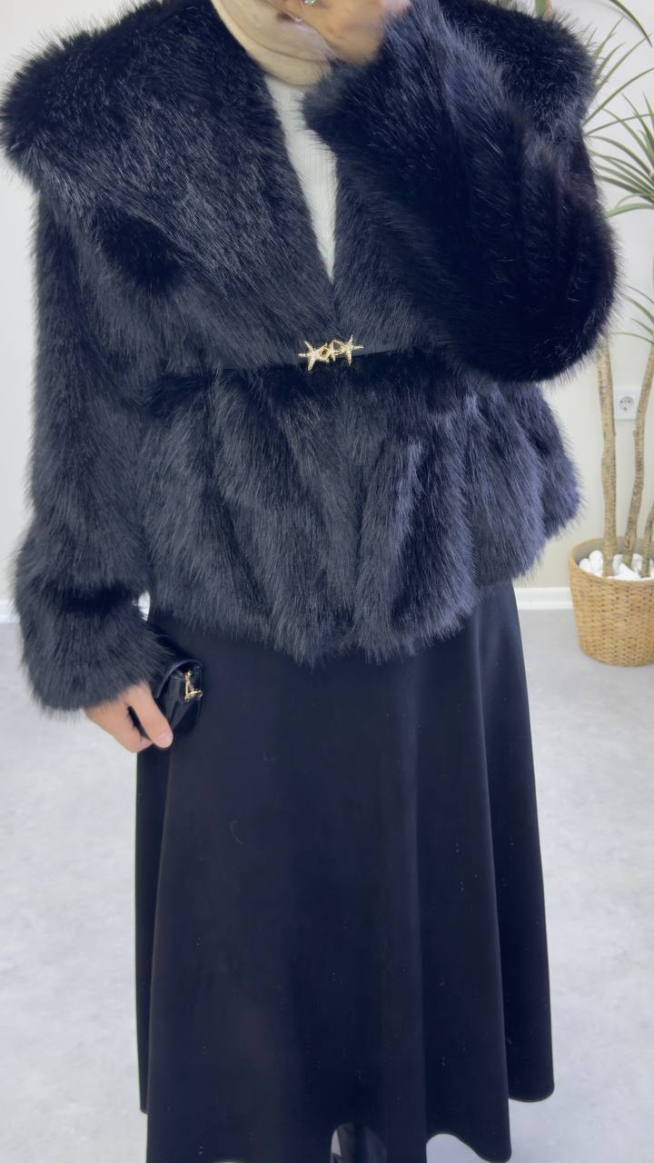 2745 - Şal Yaka Kürk - Siyah