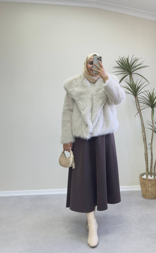 2745 - Şal Yaka Kürk - Bej