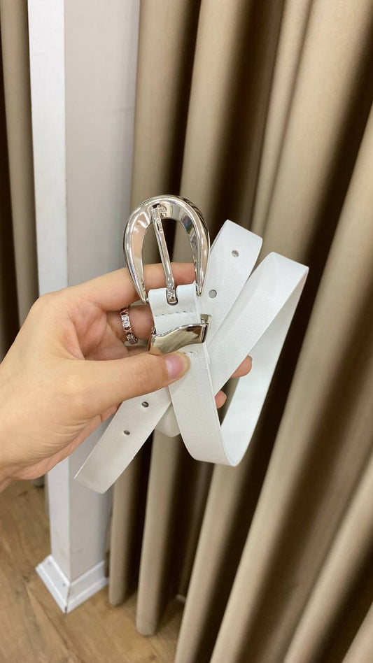 1250 - Gümüş Tokalı Kemer - Beyaz