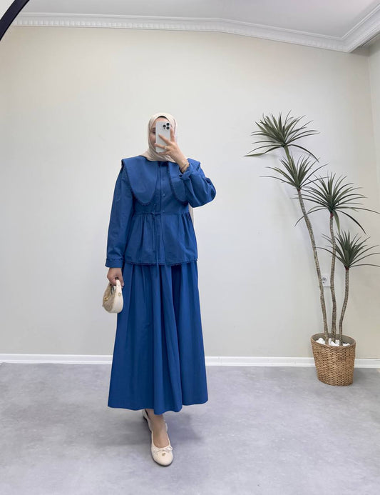 1823 - Uzun Yakalı Etek Takım -  Lacivert