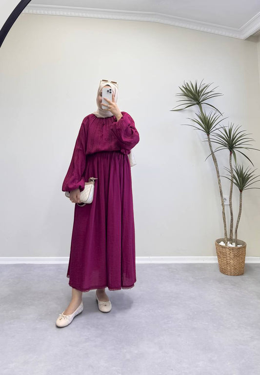 1854 - Güpürlü Etek Takım - Mürdüm