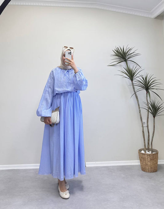 1854 - Güpürlü Etek Takım - Bebe Mavi