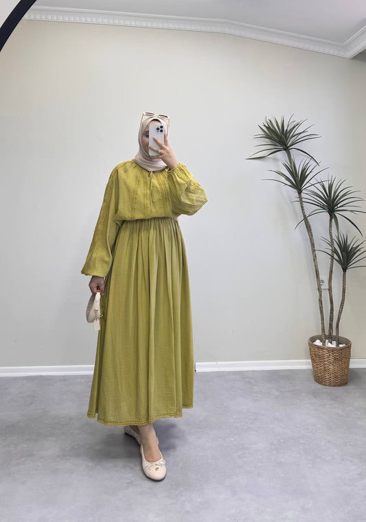 1854 - Güpürlü Etek Takım - Yağ Yeşil