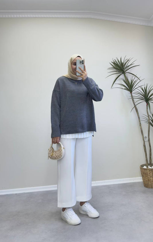 2820 - Düz Basıc Kazak - Gri