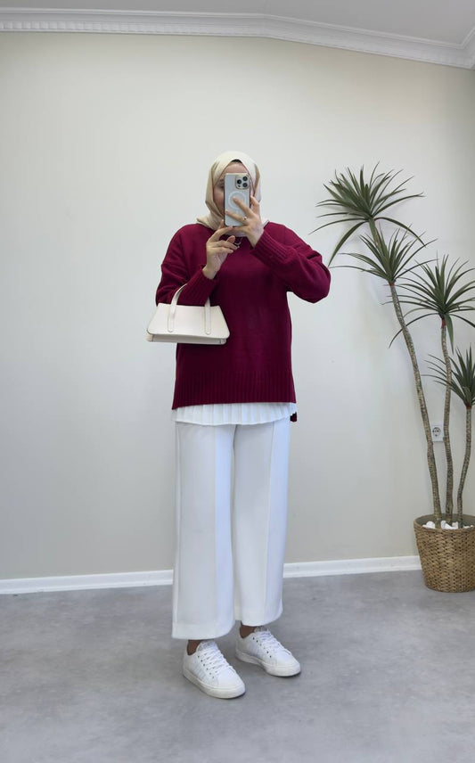 2820 - Düz Basıc Kazak - Bordo