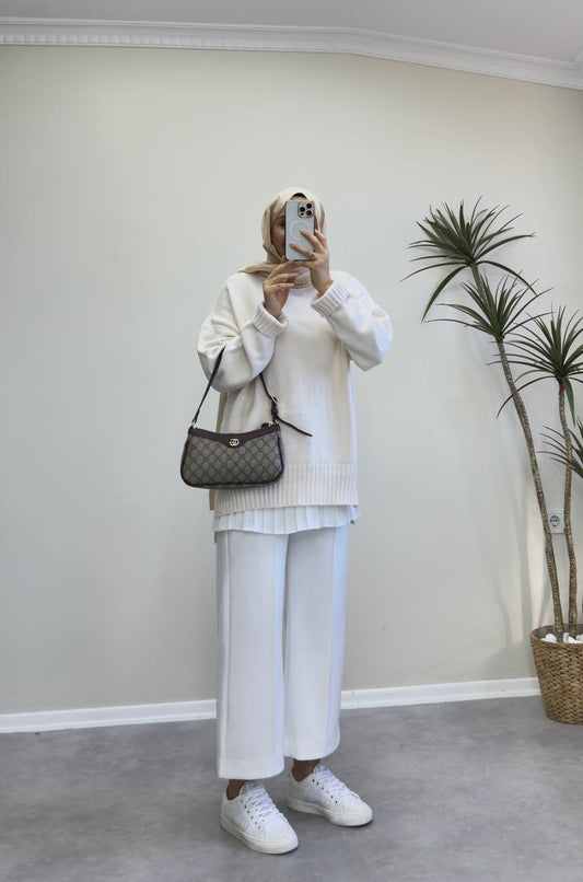 2820 - Düz Basıc Kazak - Krem