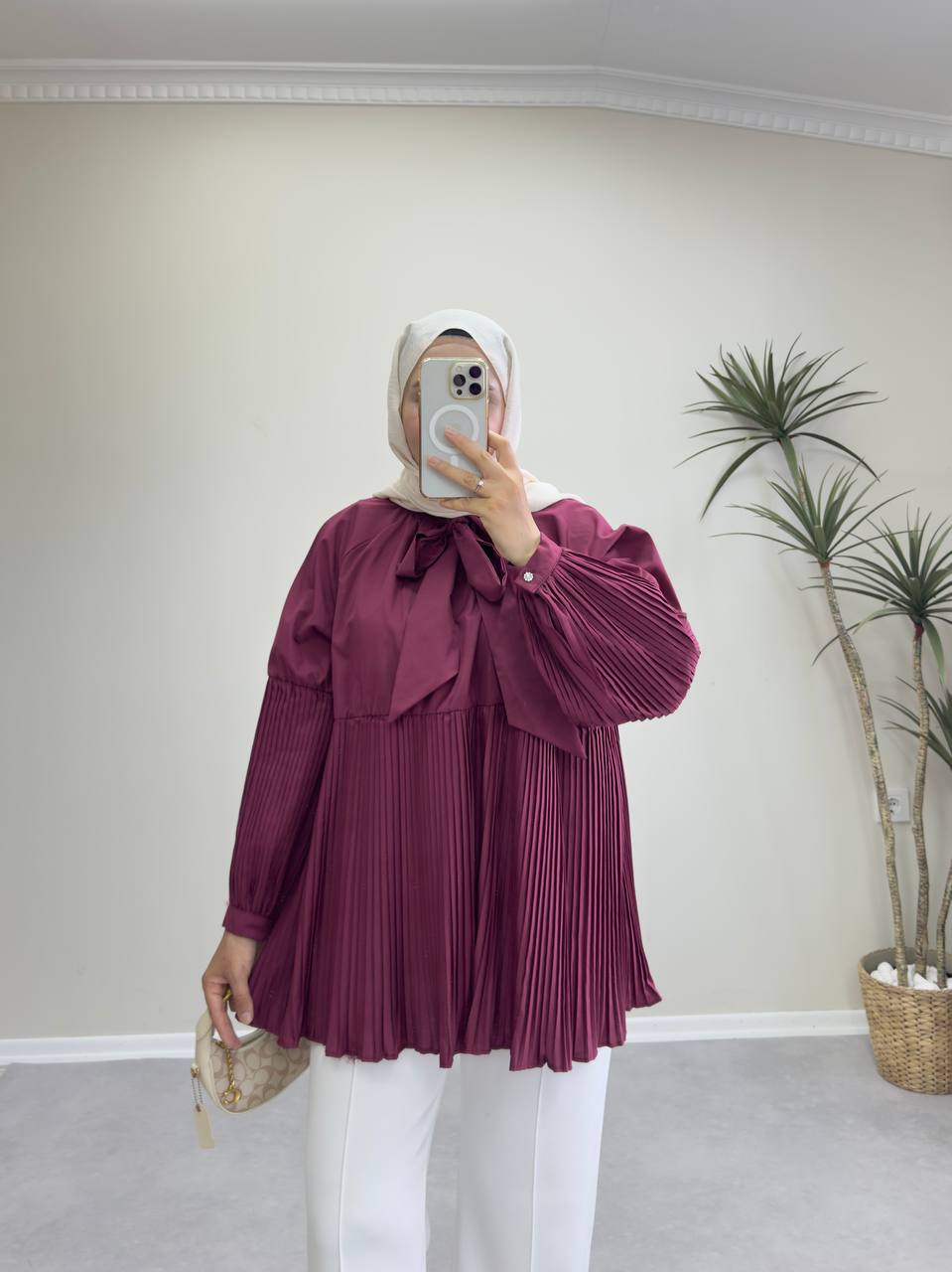 2080 - Kolu Pİliseli Tunik - Bordo