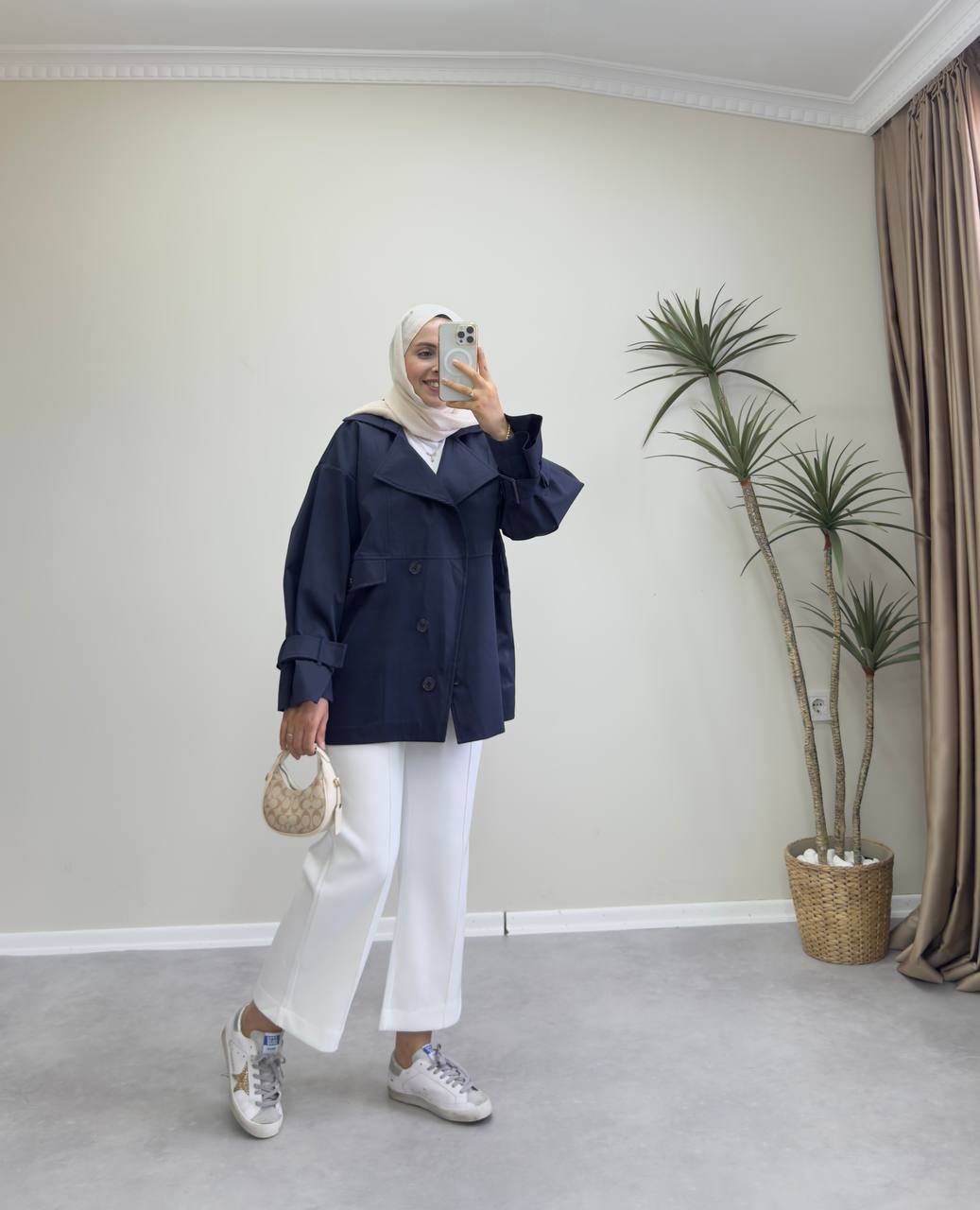 1182 - Düğmeli Trençkot - Lacivert