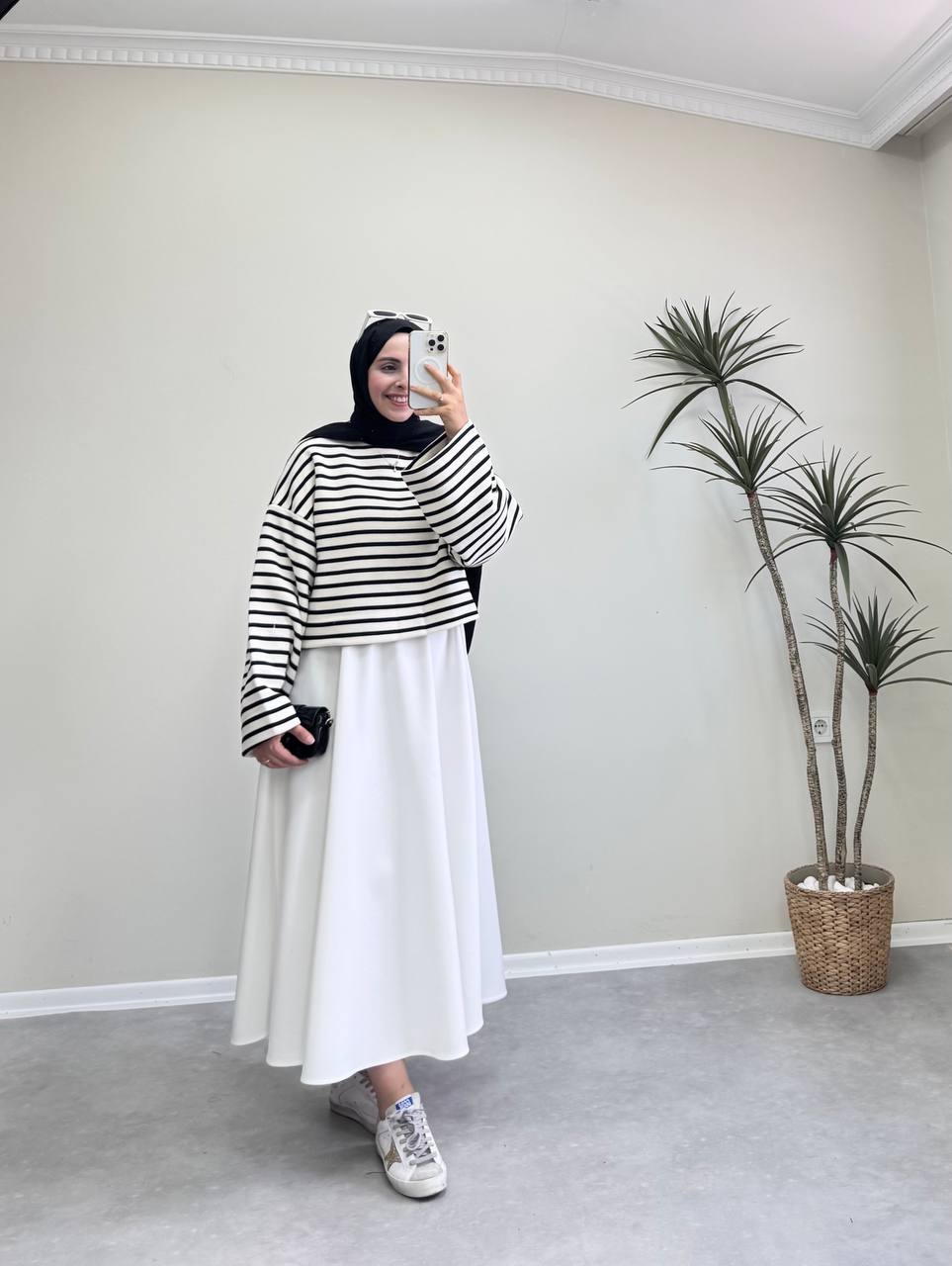 2332 - Çizgili Sweat - Siyah