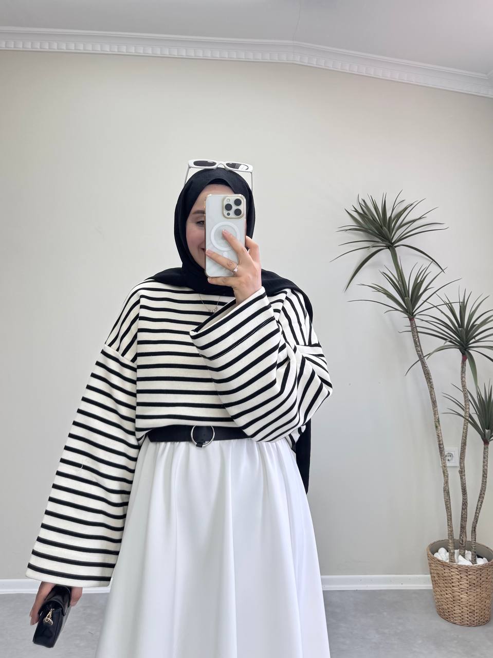 2332 - Çizgili Sweat - Siyah