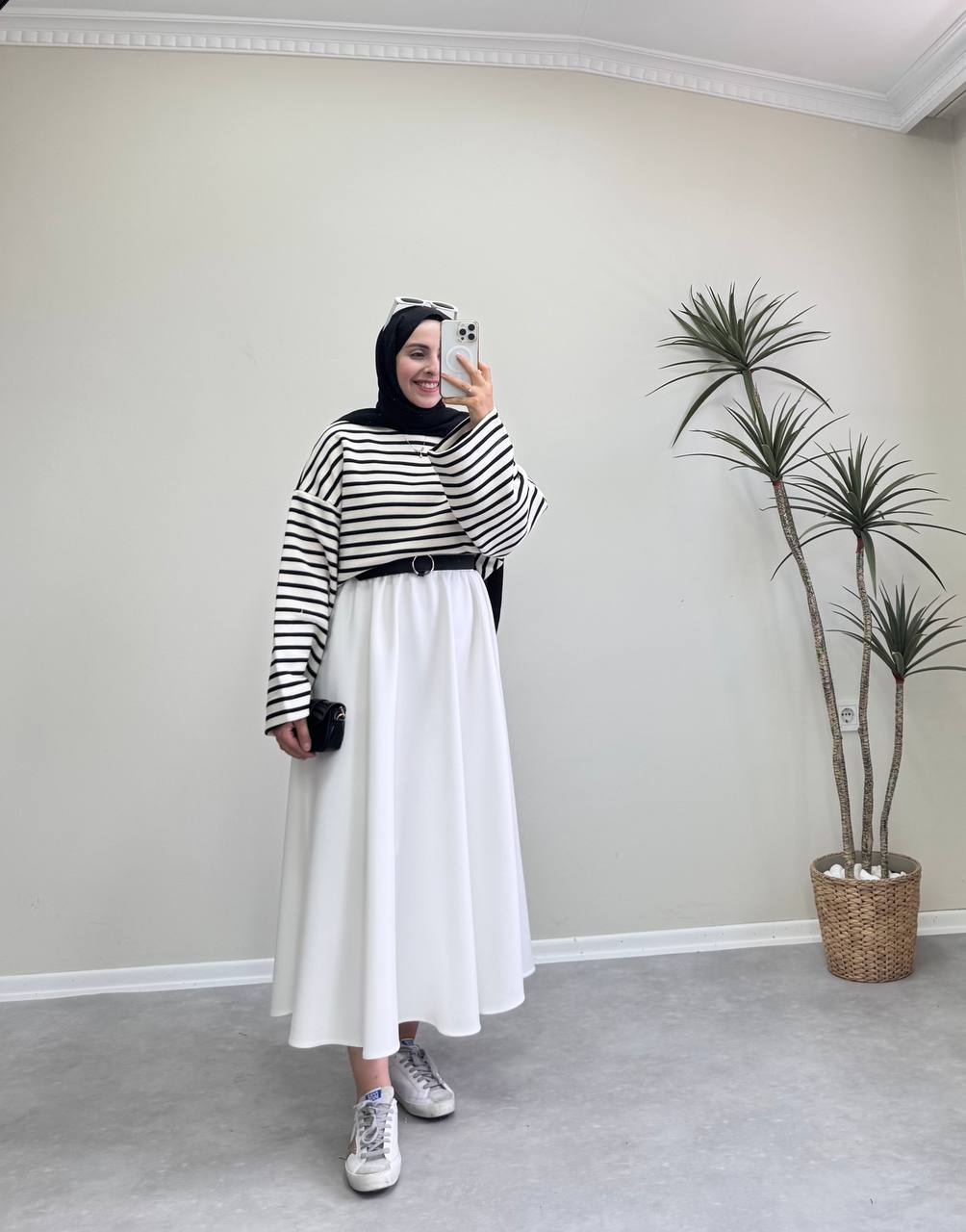 2332 - Çizgili Sweat - Siyah