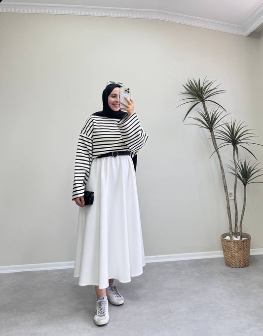 2332 - Çizgili Sweat - Siyah