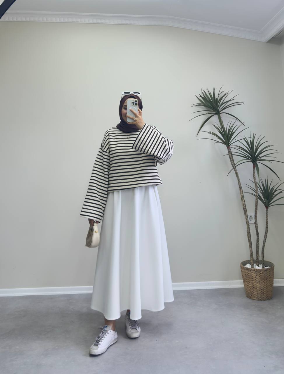 2332 - Çizgili Sweat - Acı Kahve