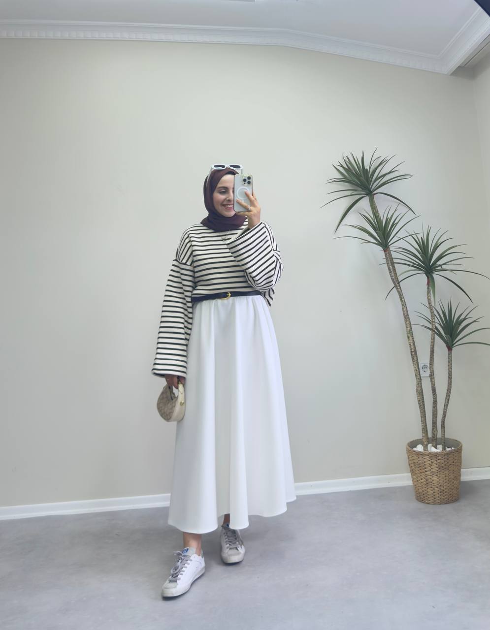 2332 - Çizgili Sweat - Acı Kahve