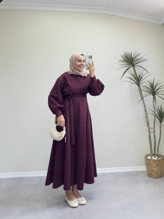 2271 - Scuba Kloş Elbise - Bordo