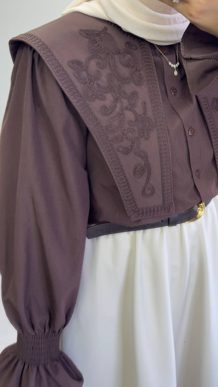 2363 - Yakası Nakışlı Gömlek - Acı Kahve