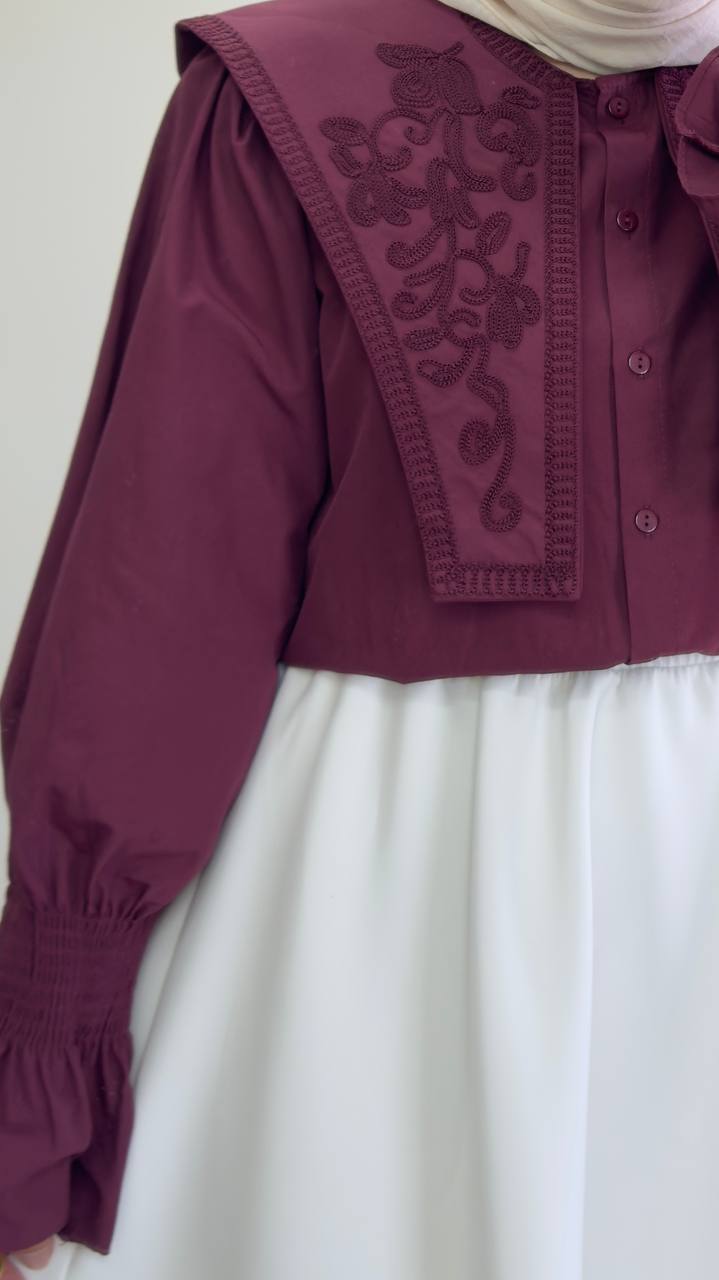 2363 - Yakası Nakışlı Gömlek - Bordo