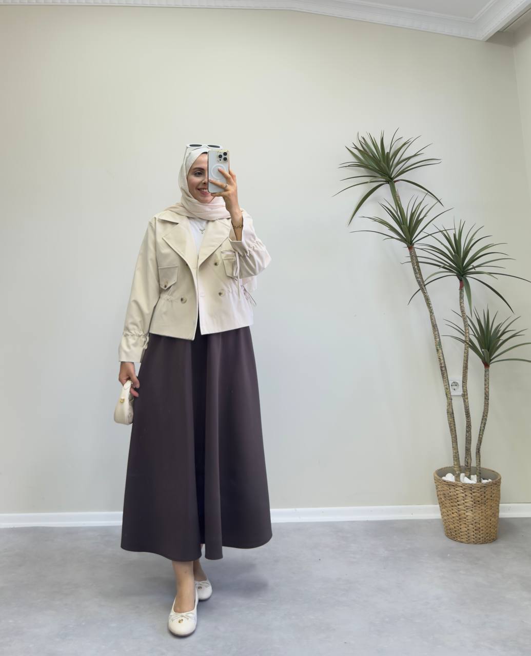 2264 - Büzmeli Kısa Trençkot - Krem