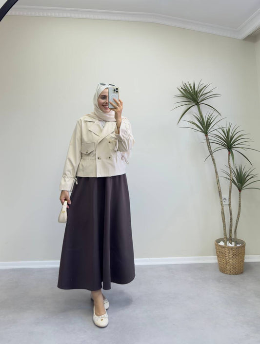 2264 - Büzmeli Kısa Trençkot - Krem