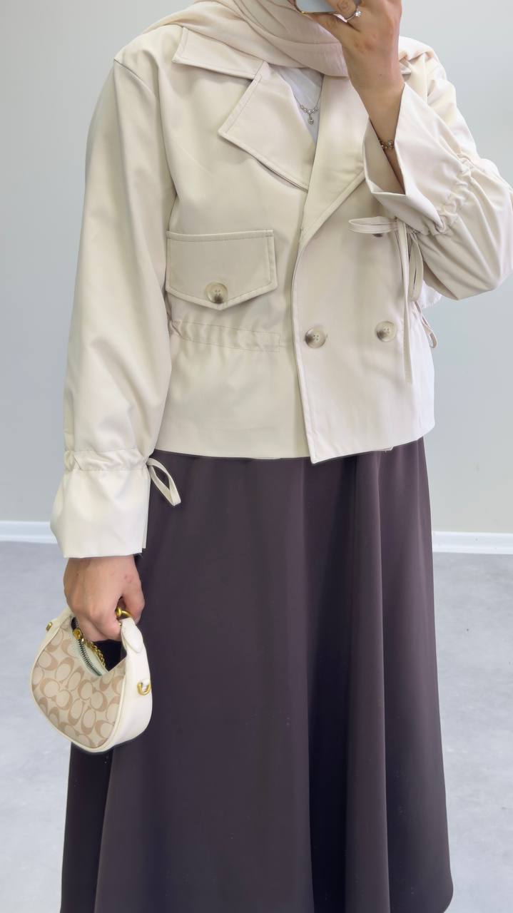 2264 - Büzmeli Kısa Trençkot - Krem
