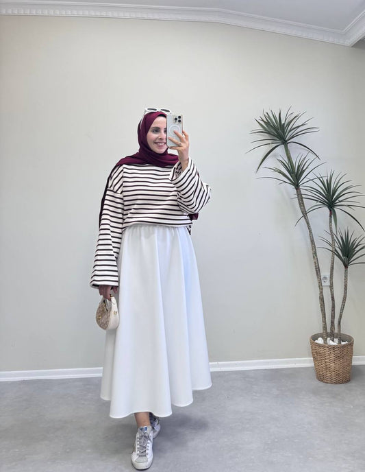 2332 - Çizgili Sweat - Bordo