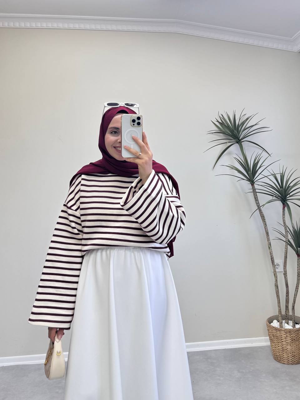 2332 - Çizgili Sweat - Bordo