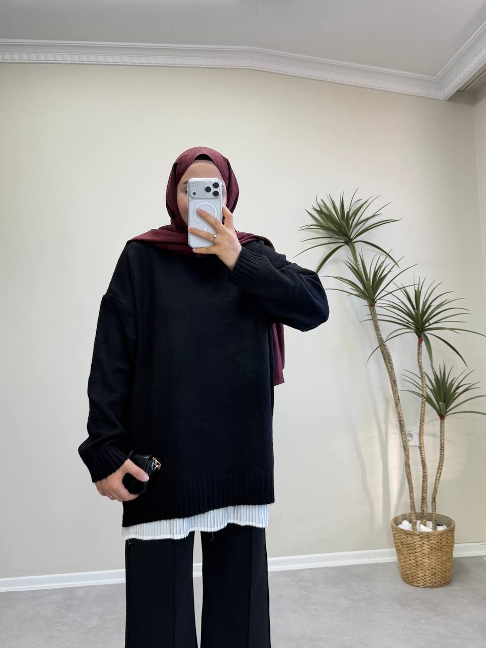 2820 - Düz Basıc Kazak - Siyah