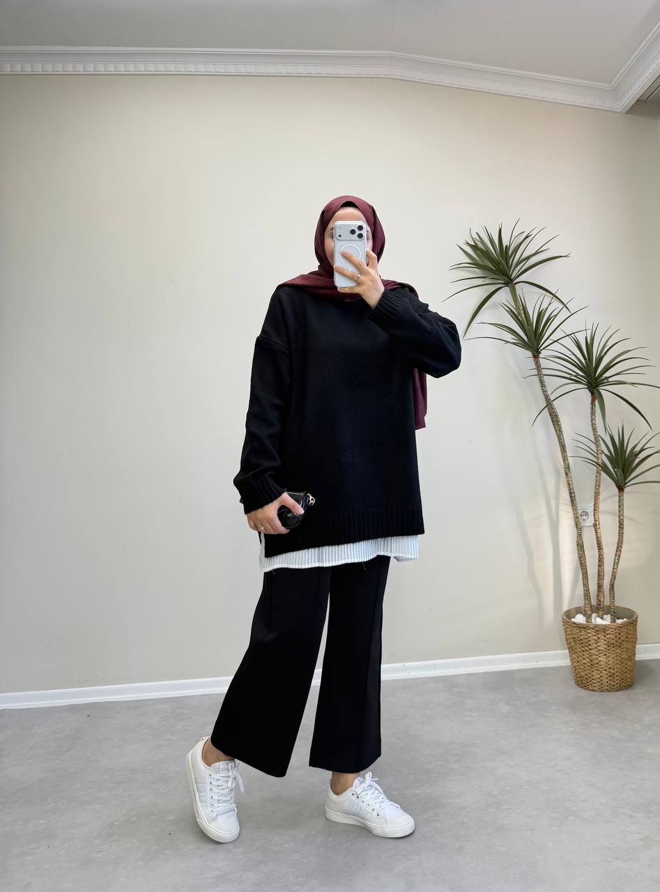 2820 - Düz Basıc Kazak - Siyah