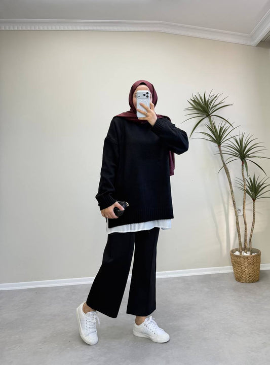 2820 - Düz Basıc Kazak - Siyah